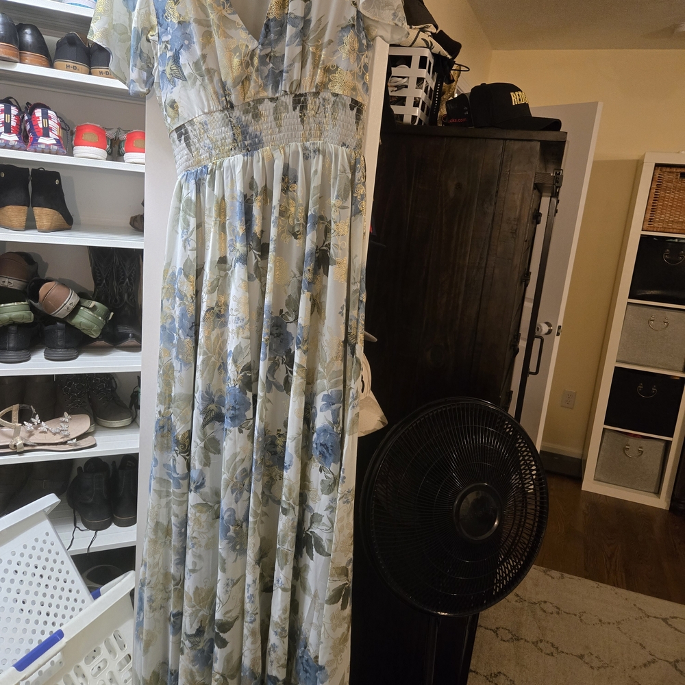 Baltic Born Blue and Cream Floral Maxi Dress